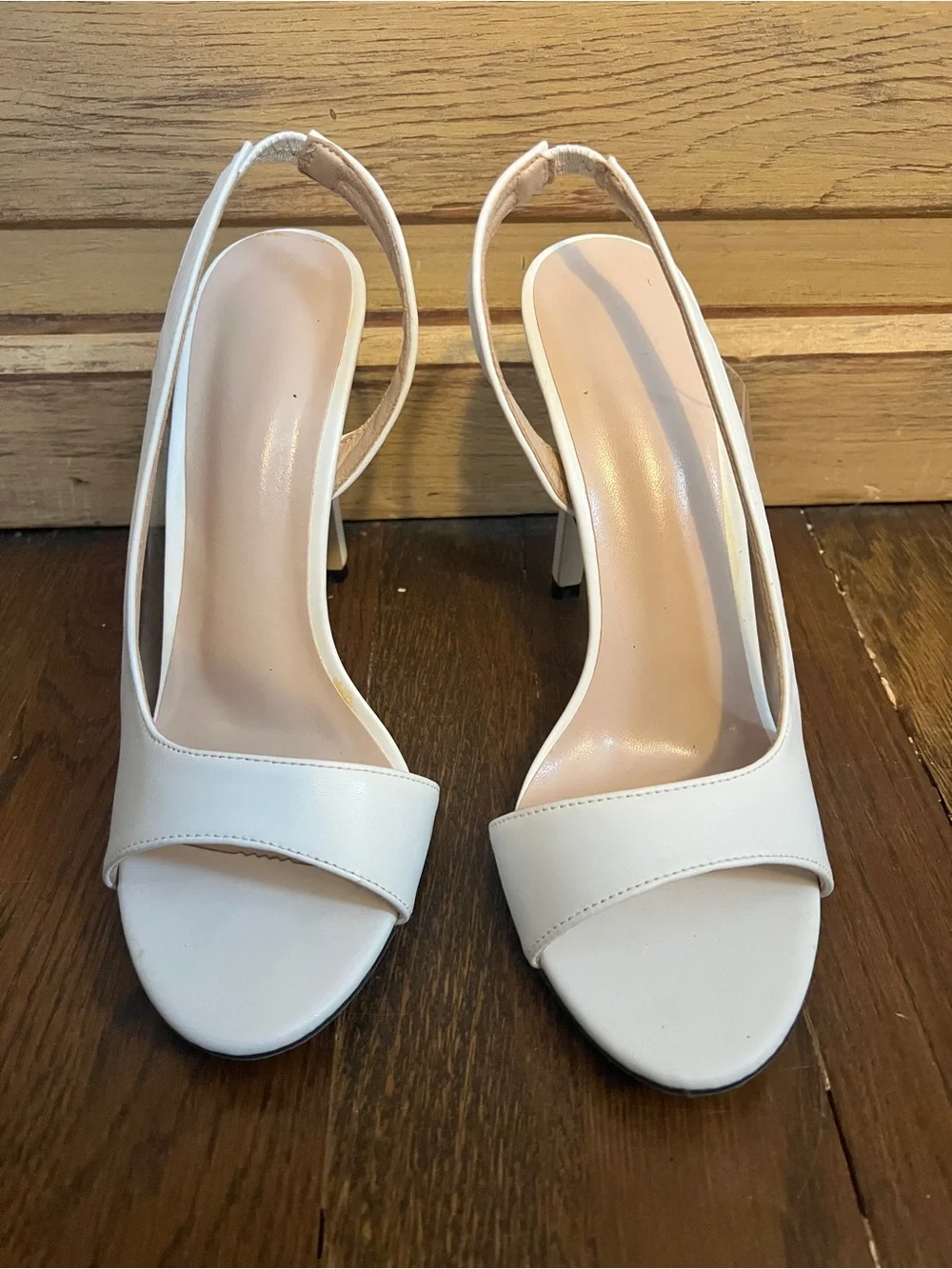 White Slingback Stiletto Heels | Open Toe Minimalist Pumps | Size 8.5